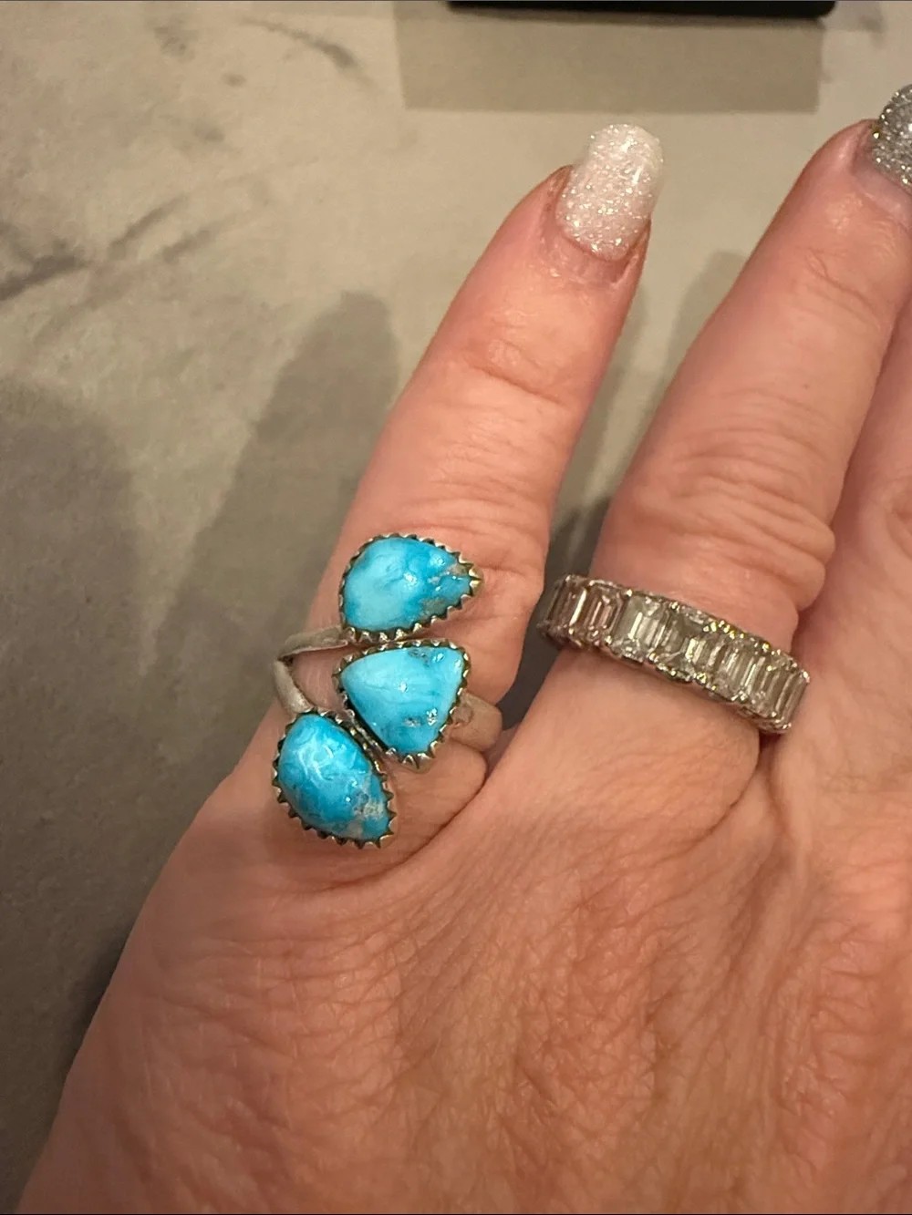 Turquoise Triple Stone Sterling Silver Ring - Women’s Jewelry sz 6 - Picture 3 of 4